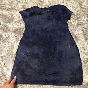 Soft body con dress tye dye blue with slits in back